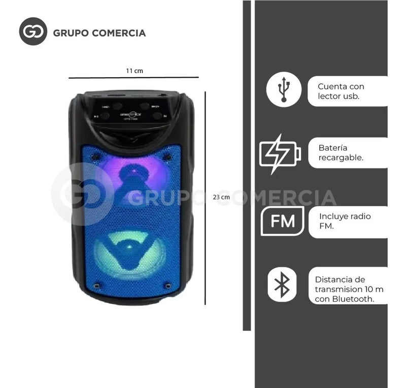 Parlante Bluetooth / Radio Cilindrico Mp3 Mega Bass Original Negro
