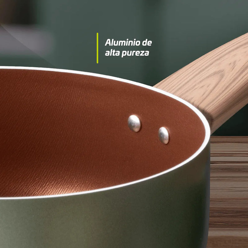 Wok Cuarzo + Tapa De Vidrio Wok Cuarzo+tv 24cm Color Verde cuarzo