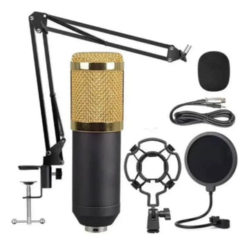 Kit Micrófono Condensador Profesional Con Tarjeta Sonido V8 Dorado