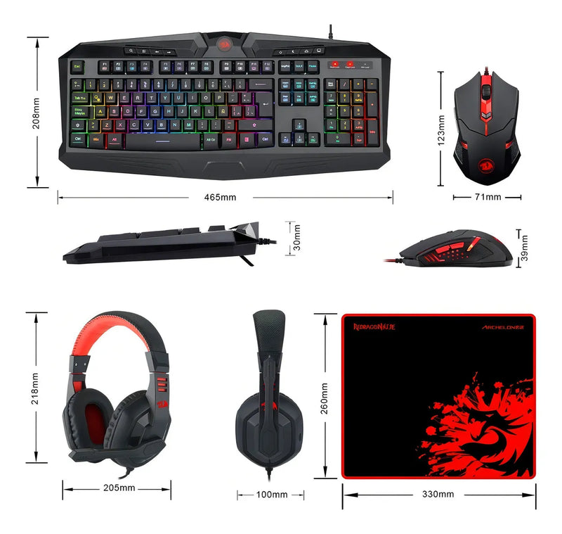 Kit de teclado y mouse gamer Redragon S101-BA Español de color negro