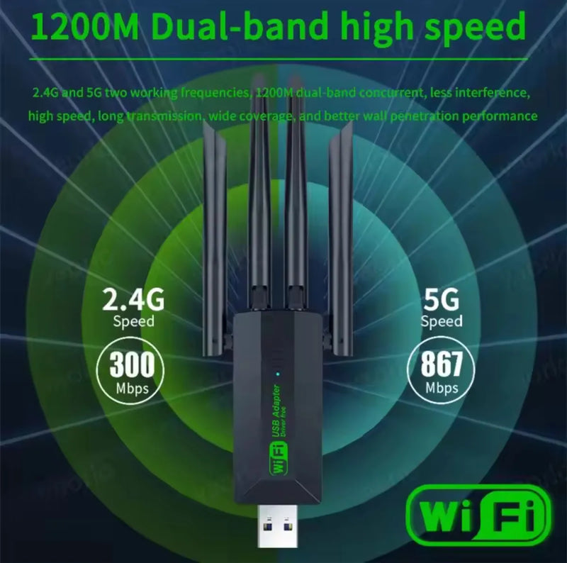 Usb Wifi 4 Antenas Dual Band 2.4g+5g Full Alcance