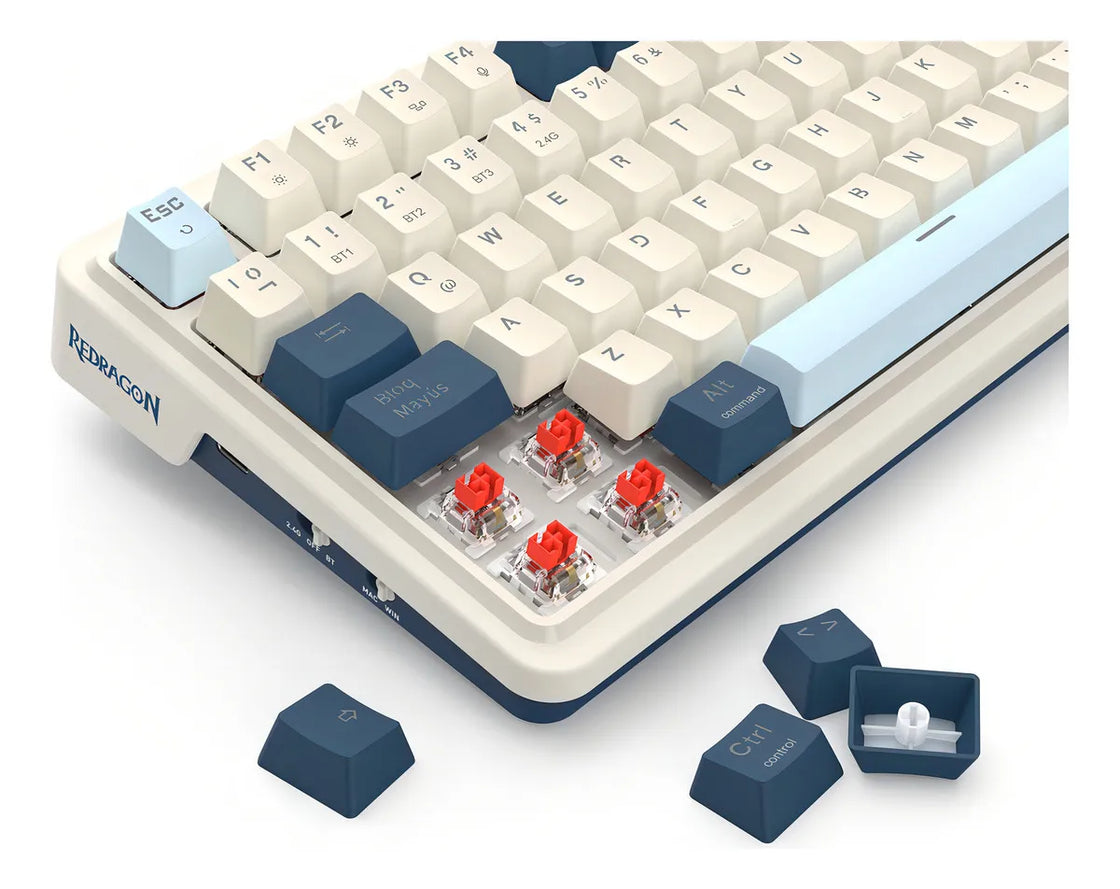 Teclado Wireless Redragon Eisa Pro K686wb Blanco Azul Rgb Ñ Blanco/azul Español Latinoamérica