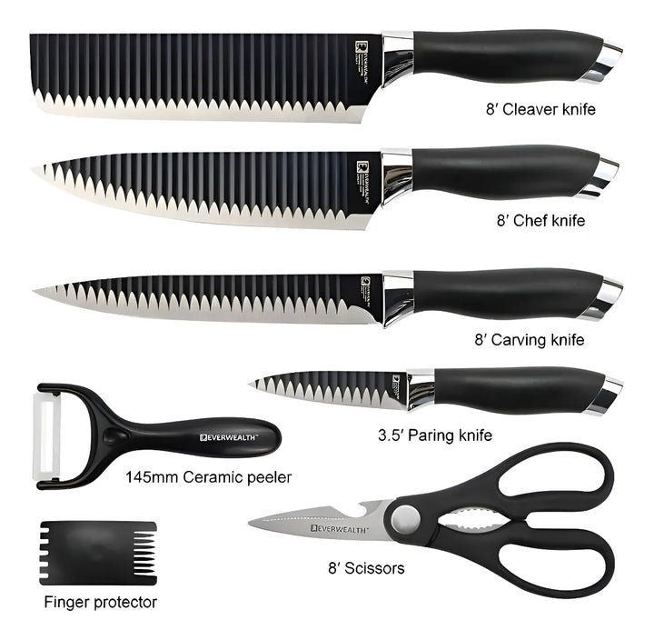 Juego De Cuchillos De Cocina X 7pcs Set En Acero Inoxidable Color Negro