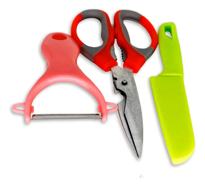Tijeras, cortador y cuchillo para verduras, verduras y frutas, 3 piezas