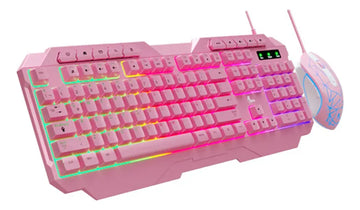 Kit De Teclado Y Mouse C/cable Gamer Usb X Tech Rosa Xtk540s