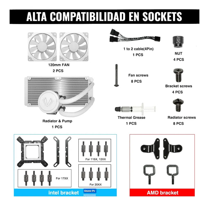 Enfriamiento Liquido Pc 240 Mm Argb Lga 1700 Am5 1200 Blanco