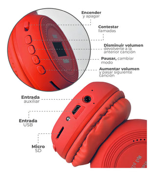 Audifonos Inalámbricos Wireless N65bt Color Rojo