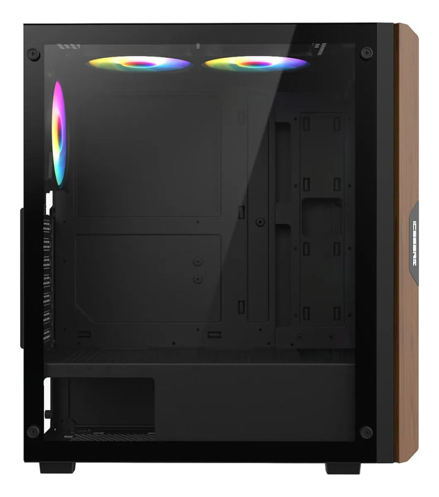 Caja Gabinete Gamer Iceberg Wood Core Argb 6 Ventiladores Negro