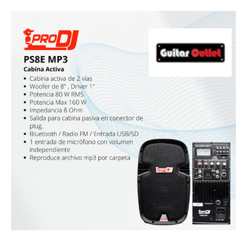 Amplificador Parlante Bateria Electronica Prodj Ps8emp3 75w Negro