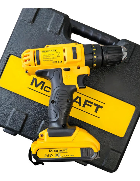 Taladro Inalámbrico 24v Percutor Trabajo Pesado 2 Baterias Protool 2401 Amarillo