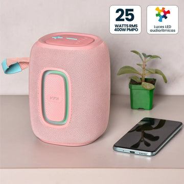 Parlante Recargable Rosado Vers Pro 25w Vta Con Luces Led Y Color Rosa