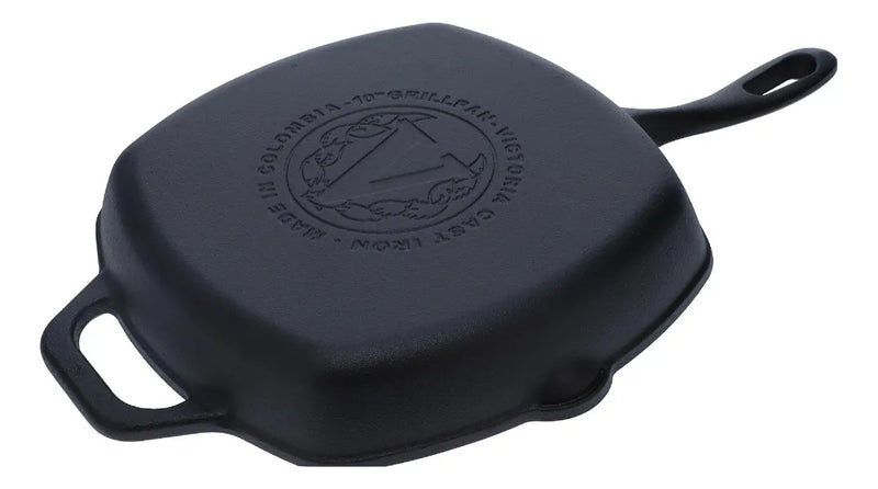 Sartén De Hierro Cuadrada Tipo Grill Con Mango 25x25cm Curado