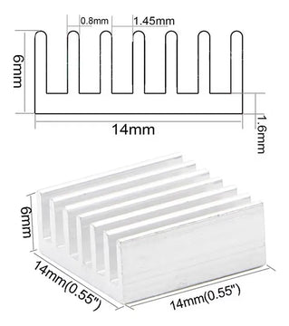 Modulo Disipador Calor 14x14x6mm Sin Adhesivo Aluminio Raspb