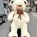 Oso De Peluche Gigante 1,60 + Moño + 3 Globos Perfumado Blanco Hueso
