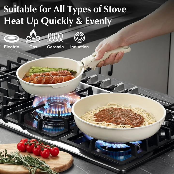 Juego De Ollas Sartenes Antiadherentes De Cerámica,no Tóxico Blanco