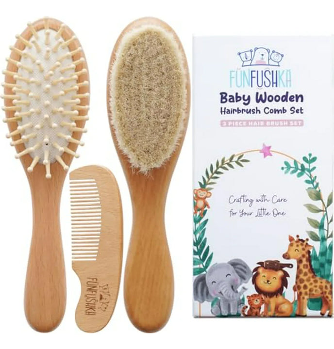 Set De Cepillo Y Peine De Madera Para Bebés - Cerdas De Cabr