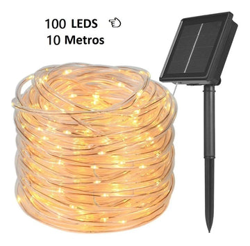 Luz Led 10 Metros X 100 Leds Exteriores Recargable Panel