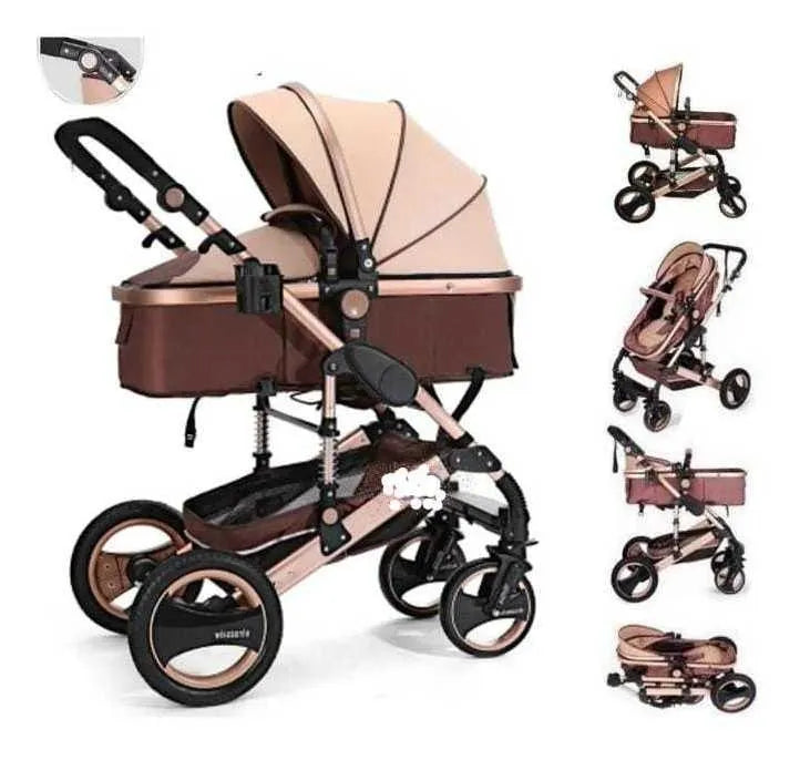 Coche Moisés Para Niños Azul Dorado