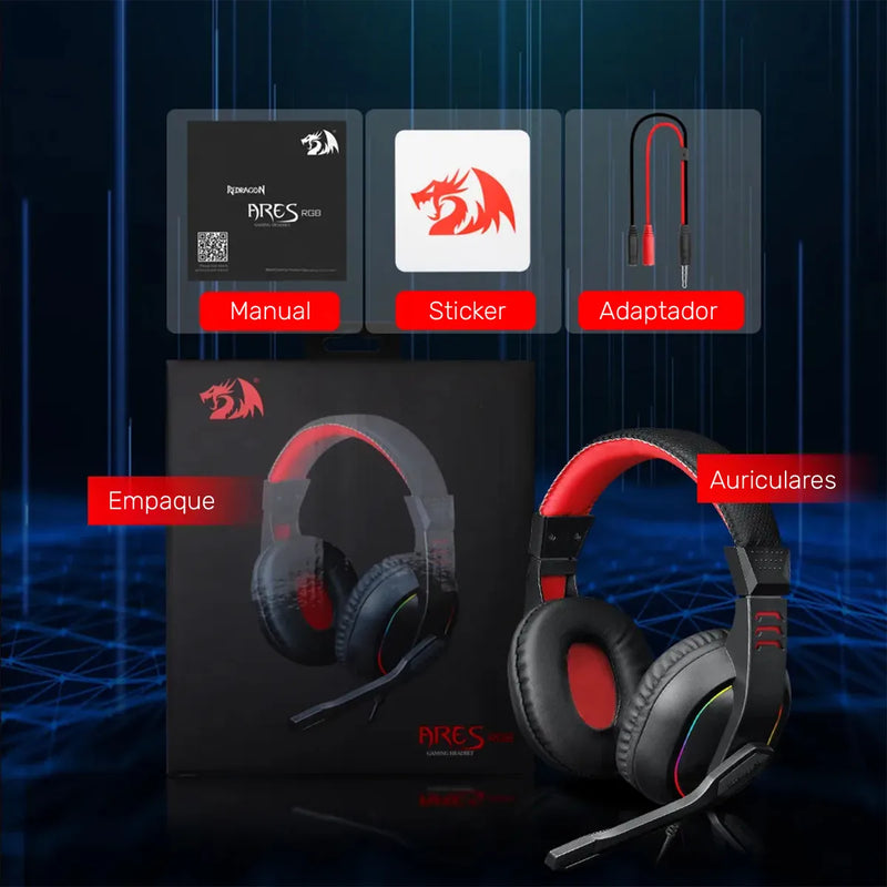 Audifonos Gamer Redragon Ares H120 Rgb Negro