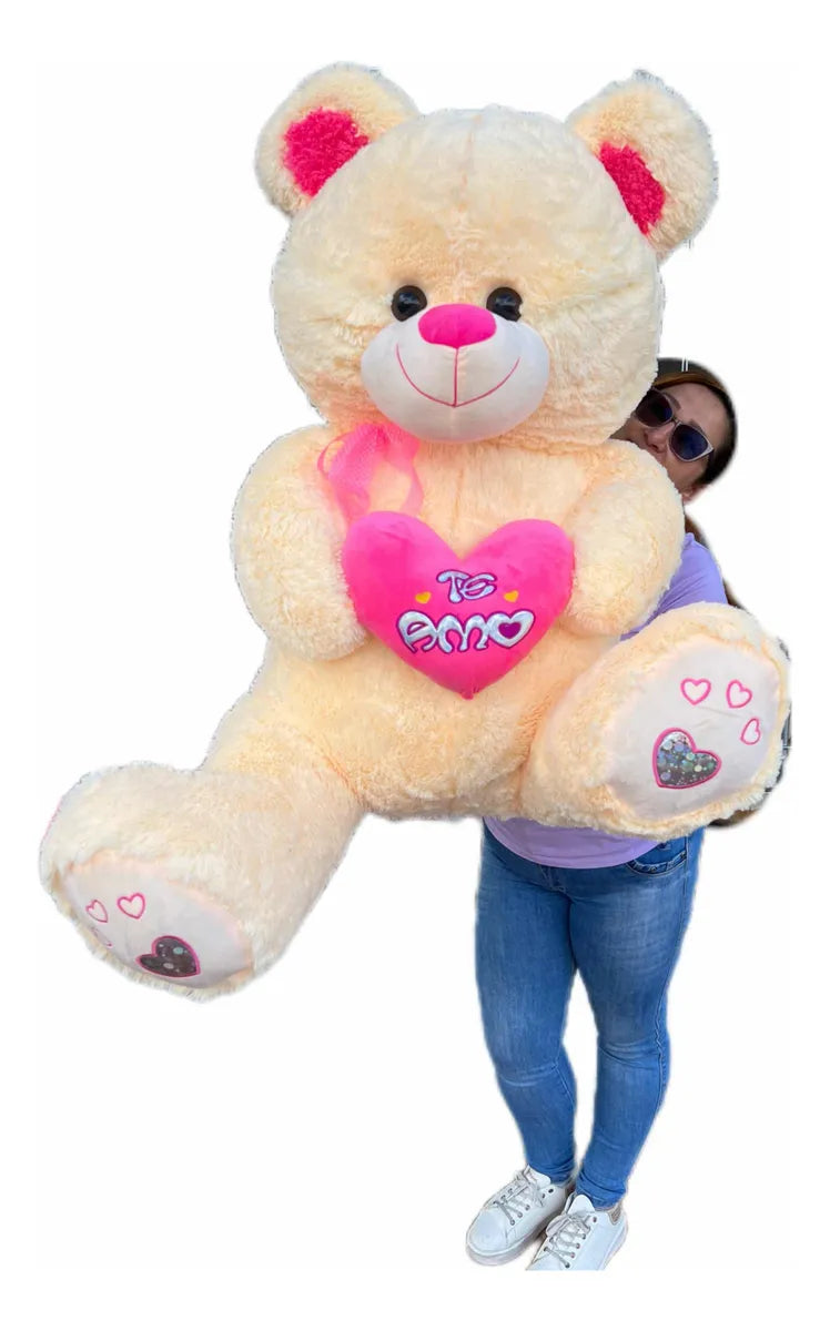 Oso Peluche Gigante 1.50cm Corazón +3 Globos +moño De Regalo Blanco
