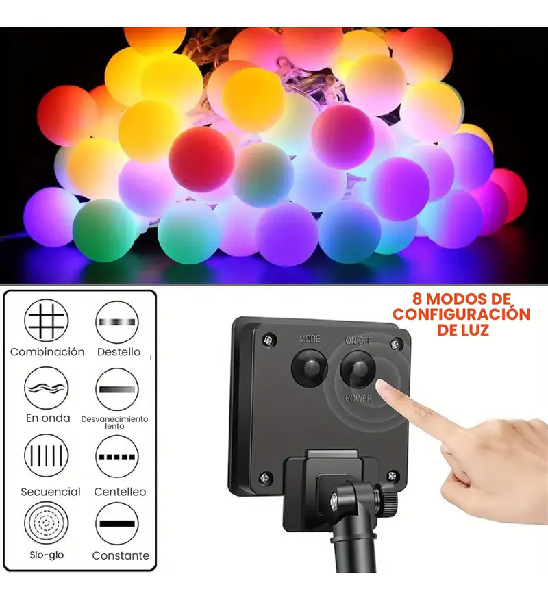 Luces Navideñas 10 Metros Panel Solar Rgb Secuencial Decora
