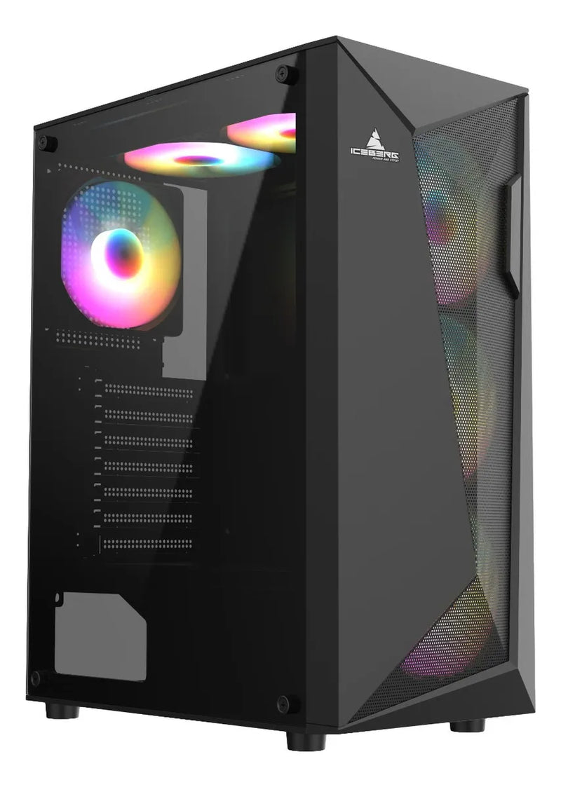Gabinete Gamer Iceberg Flow D Negro Argb 4 Ventiladores Caja