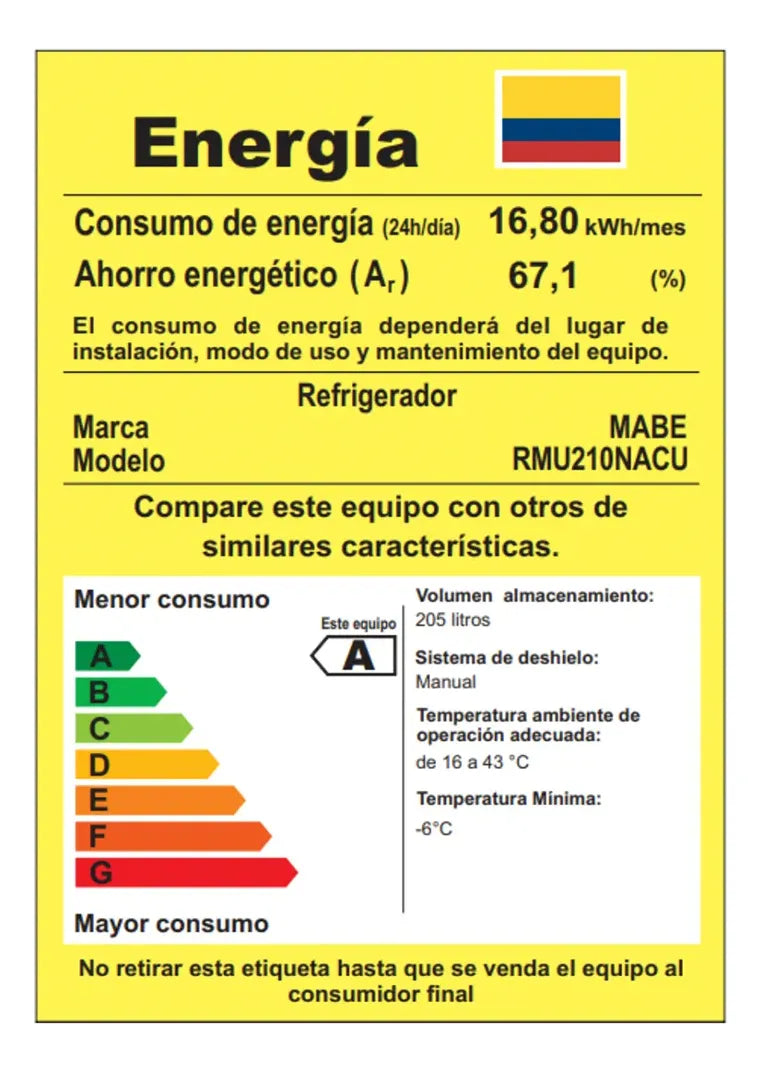 Nevera Convencional 211 Litros Brutos Mabe Rmu210nacu Color Gris