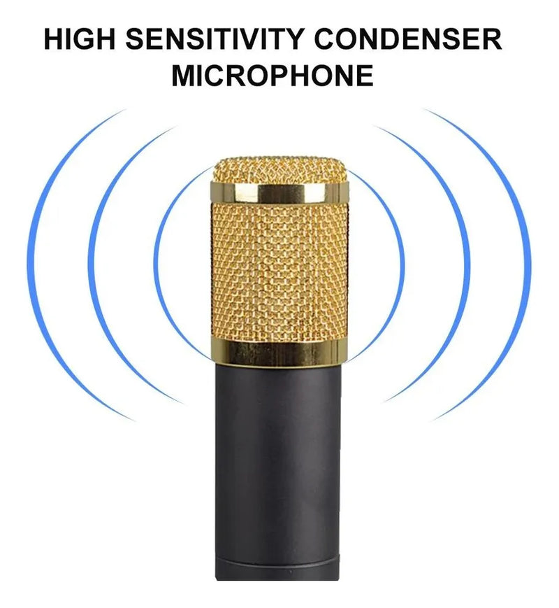 Kit Micrófono Profesional De Condensador + Tarjeta Sonido V8 Negro