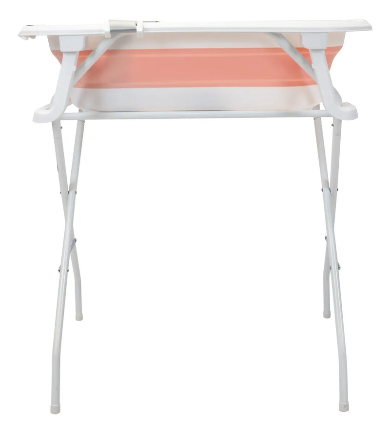 Bañera Plegable Con Soporte Y Cojín Stand Happy Baby Color Rosa