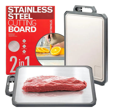 Tabla De Picar Alimentos Grande Acero Inoxidable Y Afilador Lisa Gris
