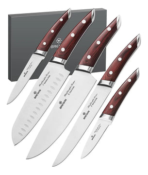 Set 5 Cuchillos Profesionales En Acero Inoxidable Japoneses Pakka Wood