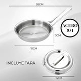 Sartén Huevos 15cm Acero Quirurgico 18/10 Con Tapa Premium Plateado