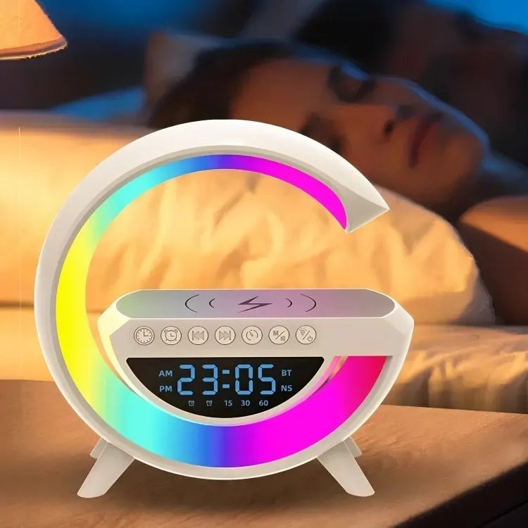 Parlante G Bluetooth Lámpara Rgb Carga Inalámbrica, Reloj Blanco