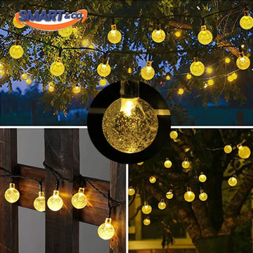 Luces Navideñas 50 Led Globos Solar Navidad Guirnalda 8 Modo Amarillo Cálido