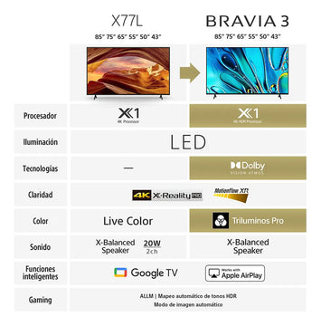 Televisor Sony K-55s30 Bravia 3 4k Hdr Processor X1 Google