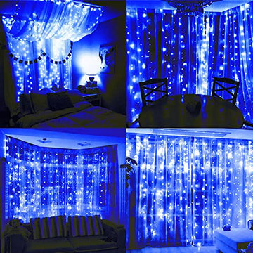 Cortina De Luces Led 300, Decoración Navideña Usb Azul