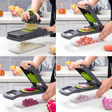 Cortador y rallador de verduras GIB Cleaningtool con mandolina, 12 en 1, con cuchillas, cesta y recipiente intercambiables