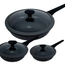 Juego De Sartenes En Mármol Renahouse Tapa De Vidrio 6 Pcs Color Negro