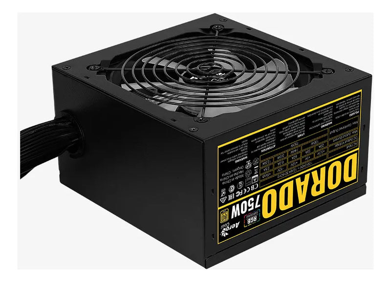 Fuente De Poder Gamer Aerocool Dorado 750w 80 Gold Argb Color Negro