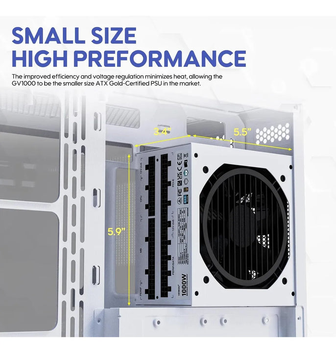 Fuente De Poder 1000w Atx 3.1, Pcie 5.1, 80+ Gold Vetroo Blanco