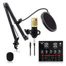 Kit Micrófono Condensador Profesional Con Tarjeta Sonido V8 Dorado