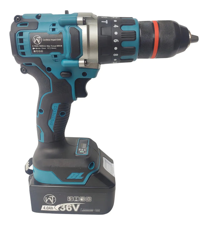 Taladro Percutor Inalámbrico Mandril 1/2 Brushless Color Azul Frecuencia 60hz