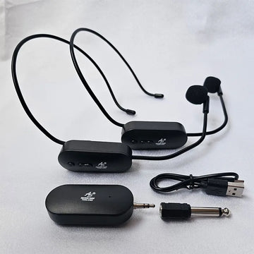 Microfono Doble Diadema Inalambricas 2.4g Receptor Plug Color Negro