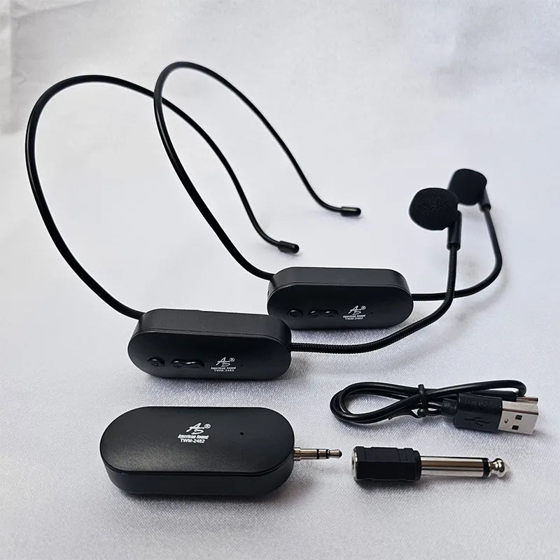Microfono Doble Diadema Inalambricas 2.4g Receptor Plug Color Negro