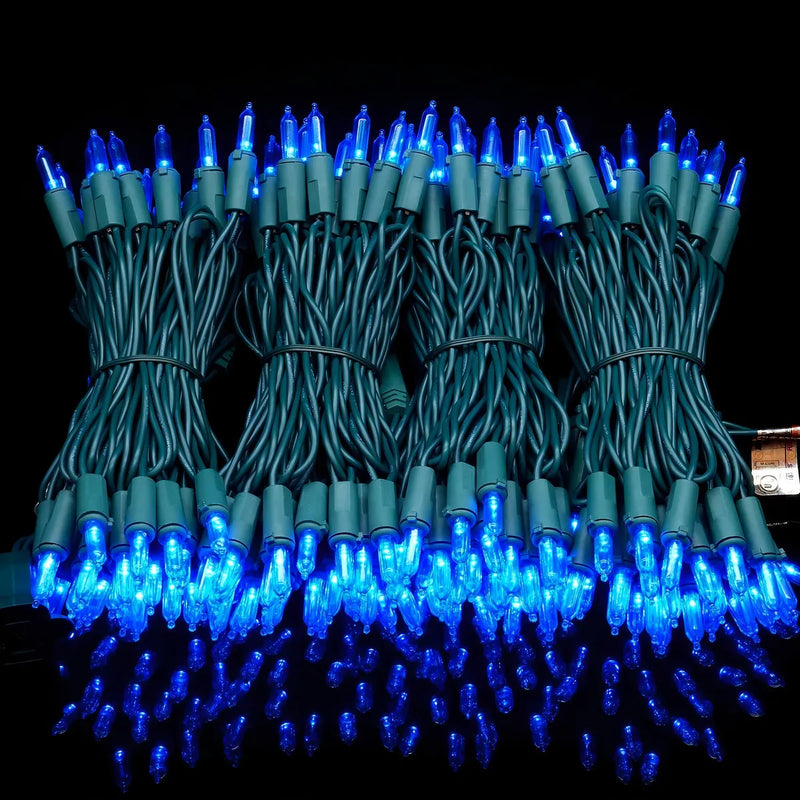 Luces Navideñas Led Azules Con Cable Verde, 66 Pies, 200 Un