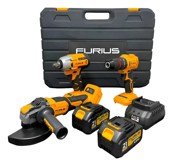 Taladro Furius Fbd2113 + Pulidora Fag20b + Llave De Impacto Naranja
