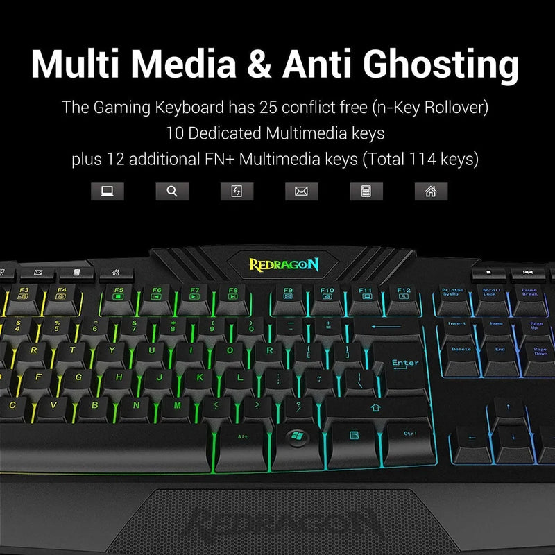 Combo Gamer 4en1 Redragon S101: Teclado, Mouse, Pad, Diadema Negro Negro