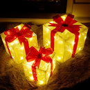 Set De 3 Cajas Decorativas Navideñas Con Luces Led Y Lazos R