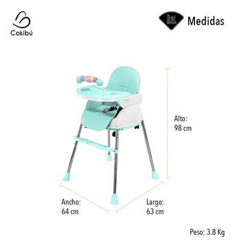 Silla Cokibú Bebé Sbebe-1mt 3 Alturas Menta Liso Agua
