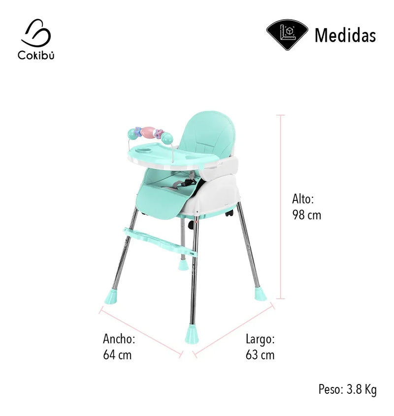 Silla Cokibú Bebé Sbebe-1mt 3 Alturas Menta Liso Agua